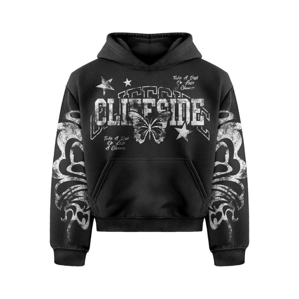 Unique Butterfly Letter Print Vintage Loose Hoodie and Straight Casual Sweatpants