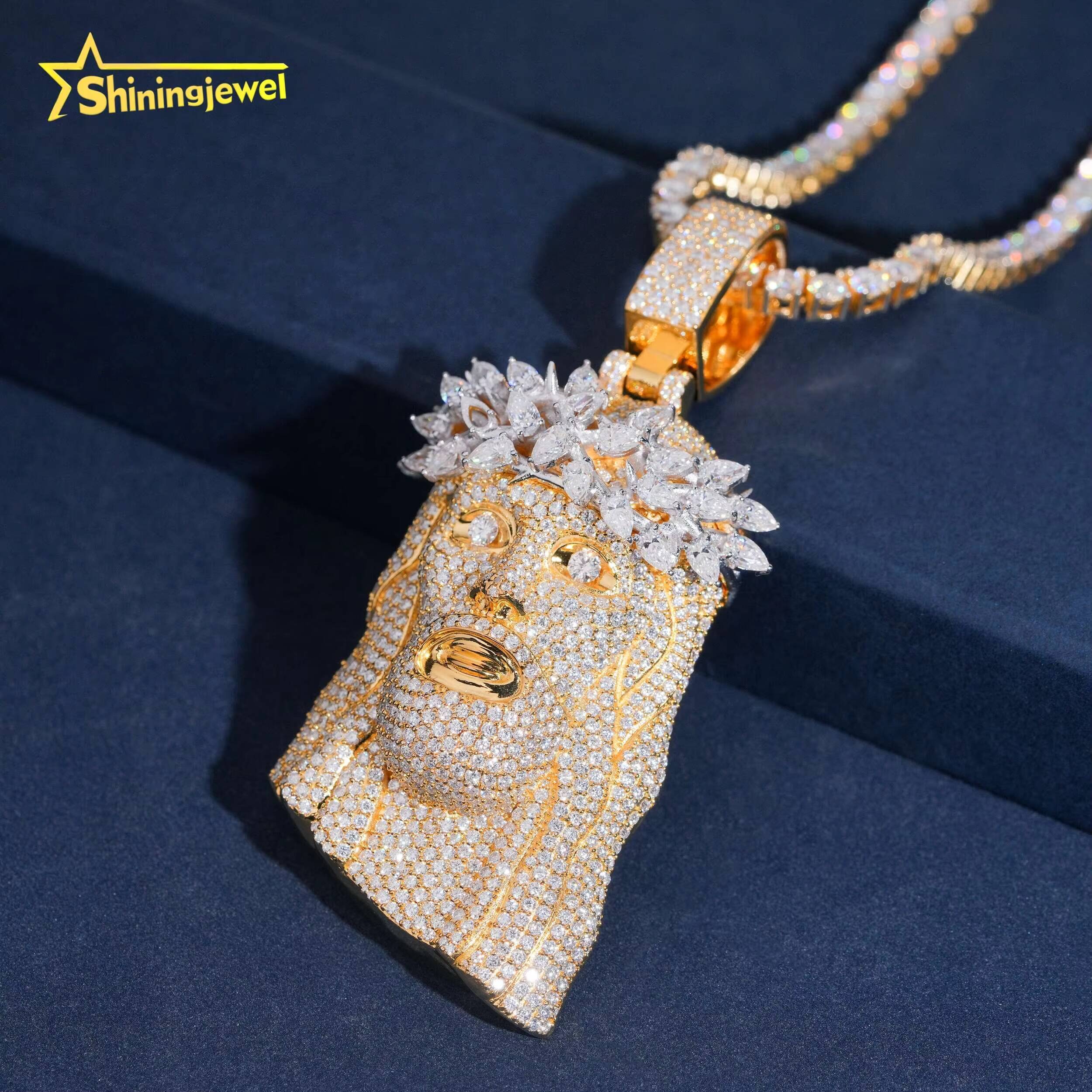 Rapper Jesus Piece Real Gold Plated 3d Face Portrait Hip Pop Pendant Real Gold Plated 925 Moissanite Jesus Pendant
