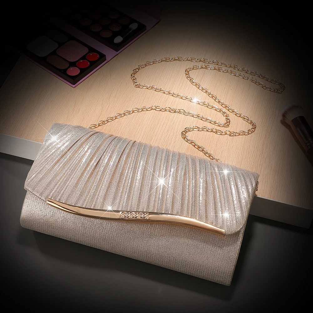 Pleated Ladies Evening Bag Candy Polyester Clutch Purses for Women Pearl Decorated Wedding Party and Messenger Bag H251027