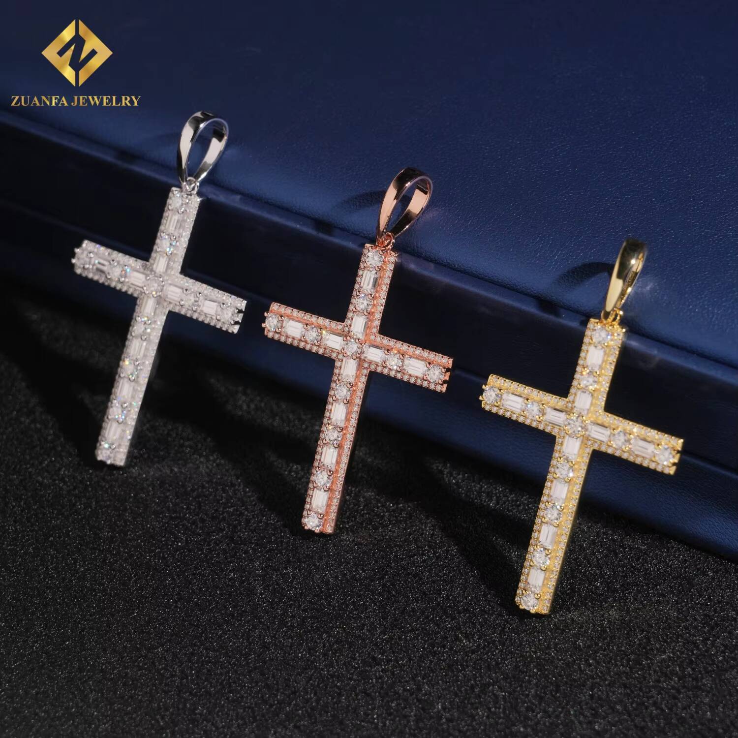 New Products HipHop Ice Out Moissanite Cross Pendant 925 Sterling Silver Pendant for Men Pass Diamond Tester Jewelry with GRA