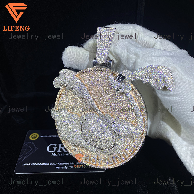 Custom Two Tone VVS Moissanite Diamond Pendant Fine Jewelry Iced Out Cartoon 925 Sterling Silver Pendant Charm Necklace for Men