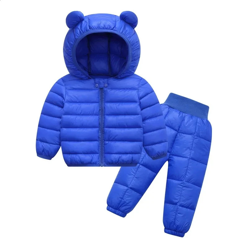 Toddler Winter Baby Girls Boys Warm Faux Down Hoody Jacket Coat Clothes Sets Children Kids Snowsuit Outerwear Pants Overalls 251023