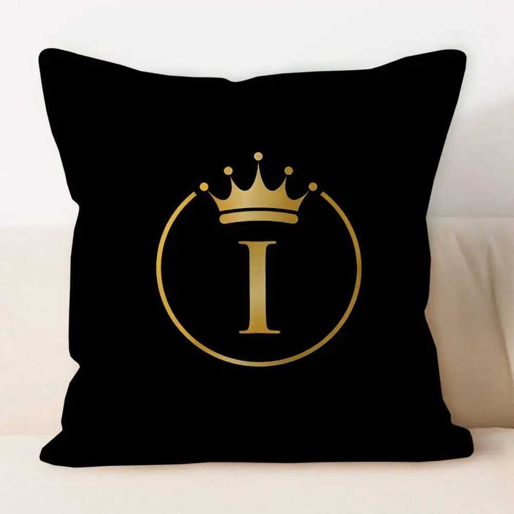 Pillow Case Black Golden Crown Printed Letter Cover For Bedroom Room And Living Room Sofa Decorative Cushion Cover C251028
