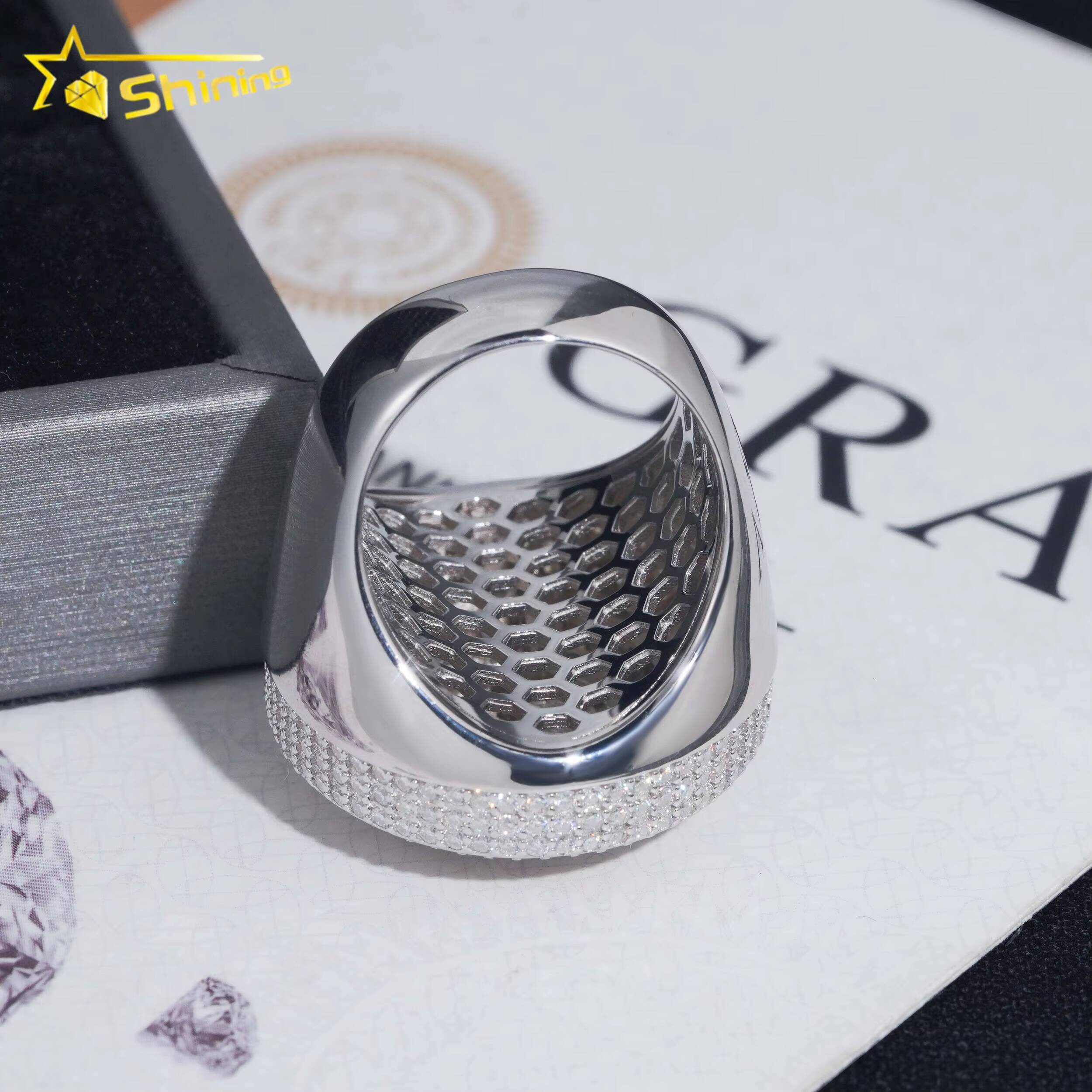 Wholesale Gold Plated Men Style Classic 925 Silver Ring Hip Hop Jewelry Style VVS Diamond Moissanite Mens Ring