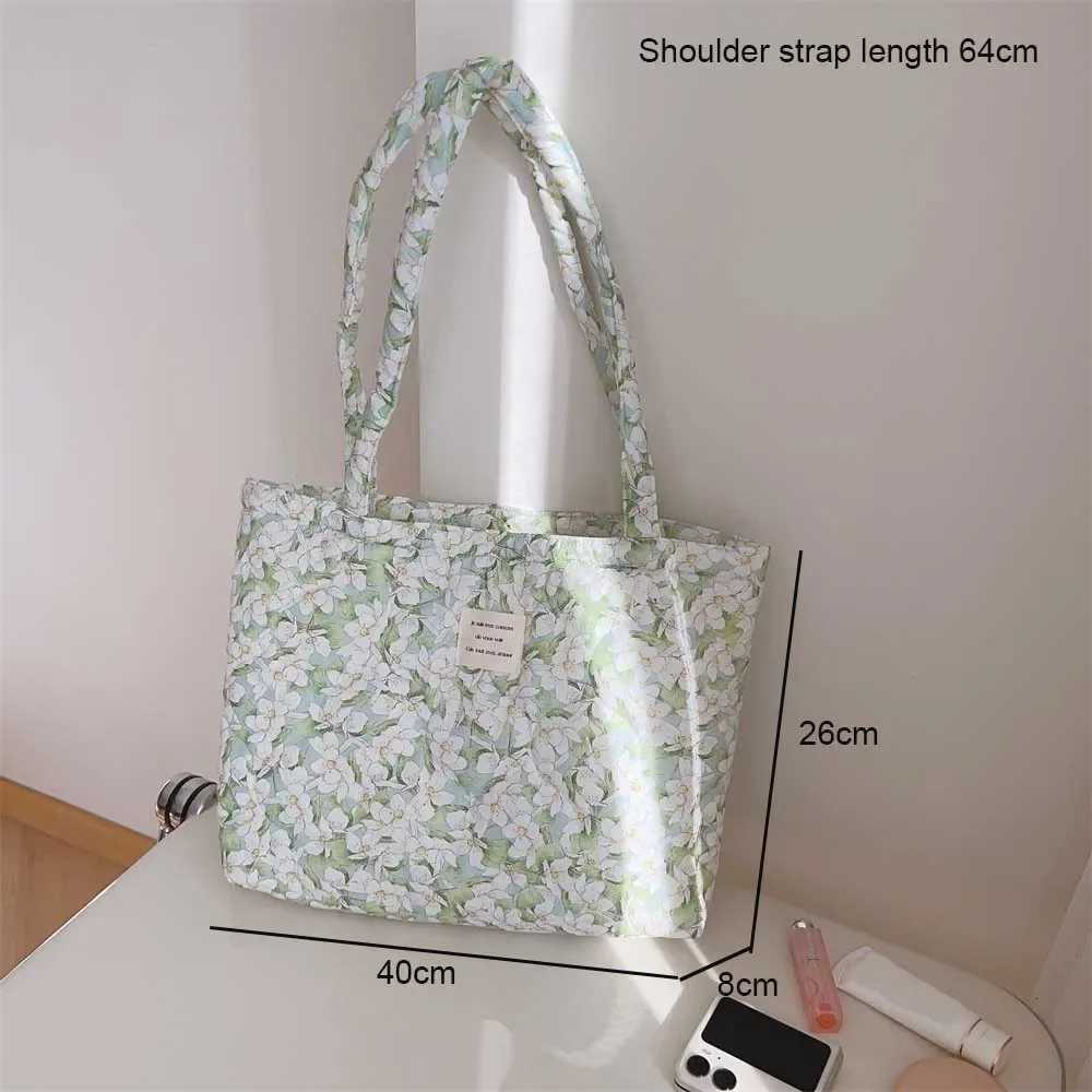 Cotton Floral Tote Bag for Women Handbag Trendy Chic Puffy Top Handle Bag Quilted Padded Shoulder Bag Designer Shopper BagsW251028