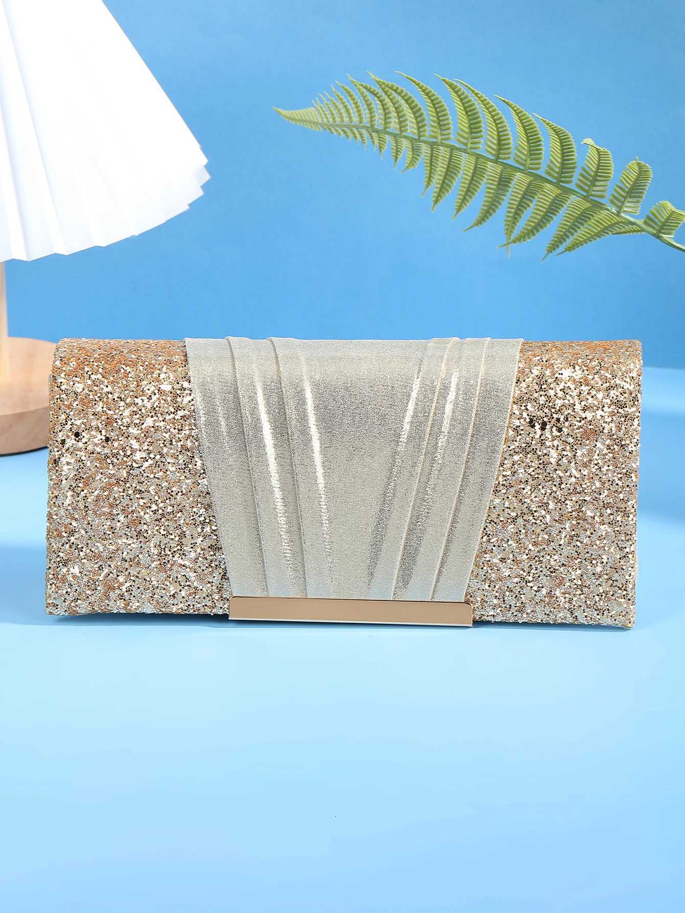 Ladies dinner bag shiny and highend clutch bag evening dress bag metal chain crossbody bag wedding banquet hand clutch bag H251027