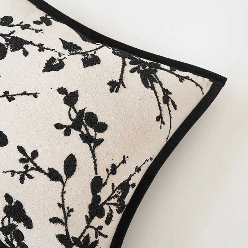 Pillow Case Itan Beige Black Light Luxury Cushion Cover Retro Chenille Plant Jacquard Cover Decorative Modern Throw case C251028