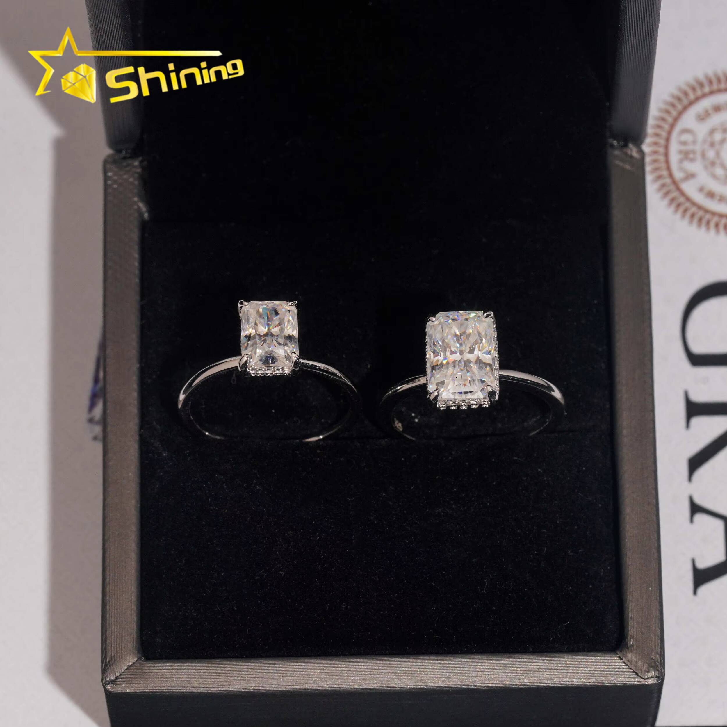 New Customized Moissanite Engagement Ring for Women 925 Sterling Silver 3CT Radiant Cut Moissanite Diamond Ring