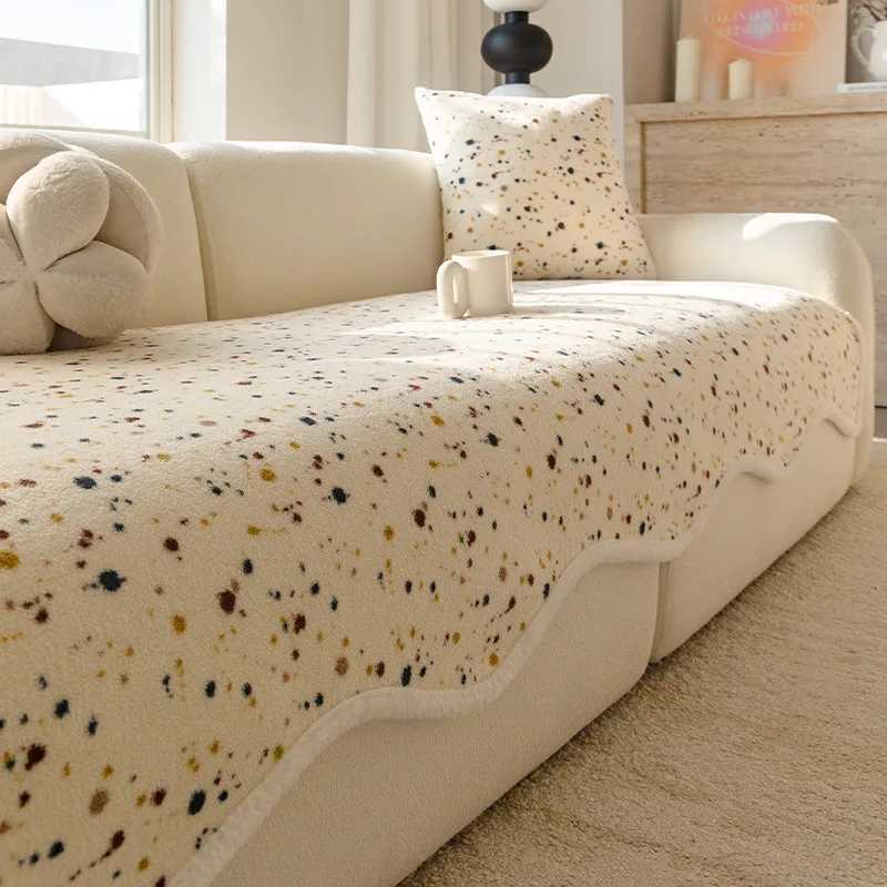 Lovely Floral Print Wavy Edge Sofa Cushion Thick Plush Warm Sofa Cover for Autumn Winter Elegant Sectional Anti Slip Home Decor C251028