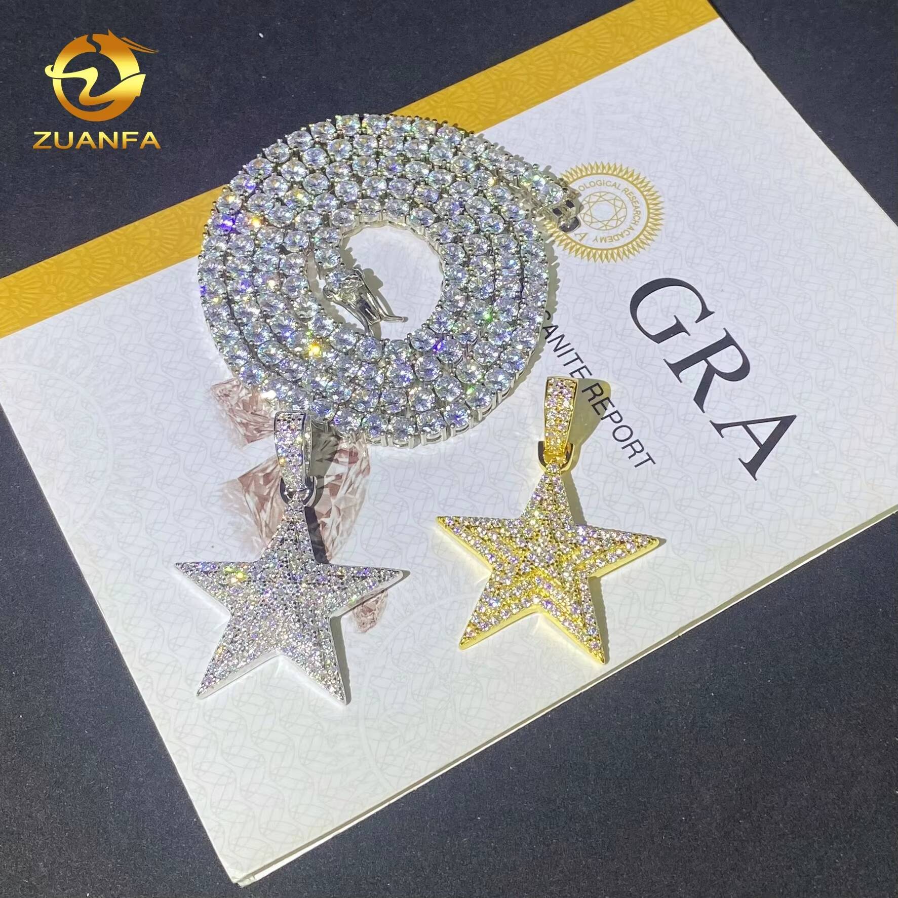 Ready to Ship Hip Hop Moissanite Star Charms Diamond Jewelry Iced Out 925 Silver VVS Moissanite Star Pendant GRA Certificate