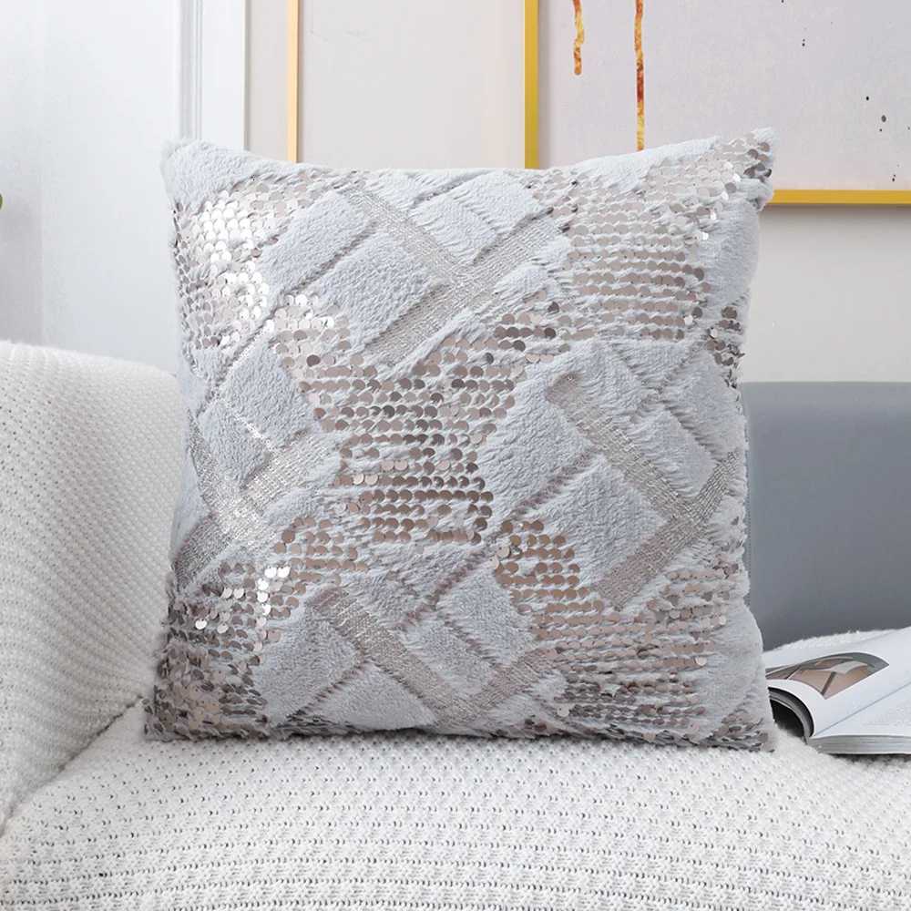 Pillow Case Luxury Sequin Fur Cushion Cover 30x50cm for Sofa Decorative Sequins Cover for Livingroom Silver Gold Decor case C251028