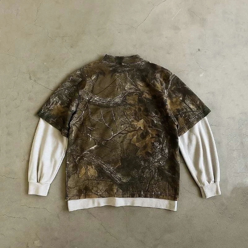Y2K Harajuku Camouflage Pattern Fake two long sleeved clothes Hip Hop streetwear Gothic Men women Sweatshirt Fashion Casual Top 251027