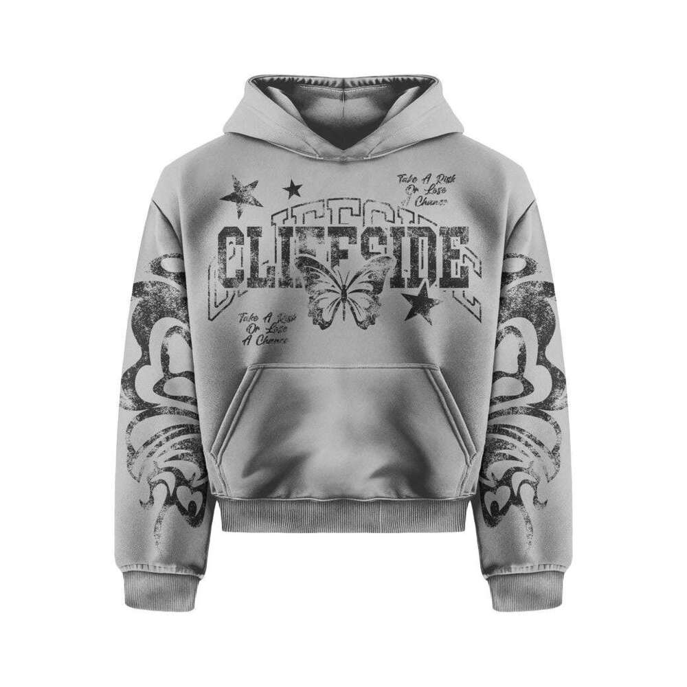 Unique Butterfly Letter Print Vintage Loose Hoodie and Straight Casual Sweatpants