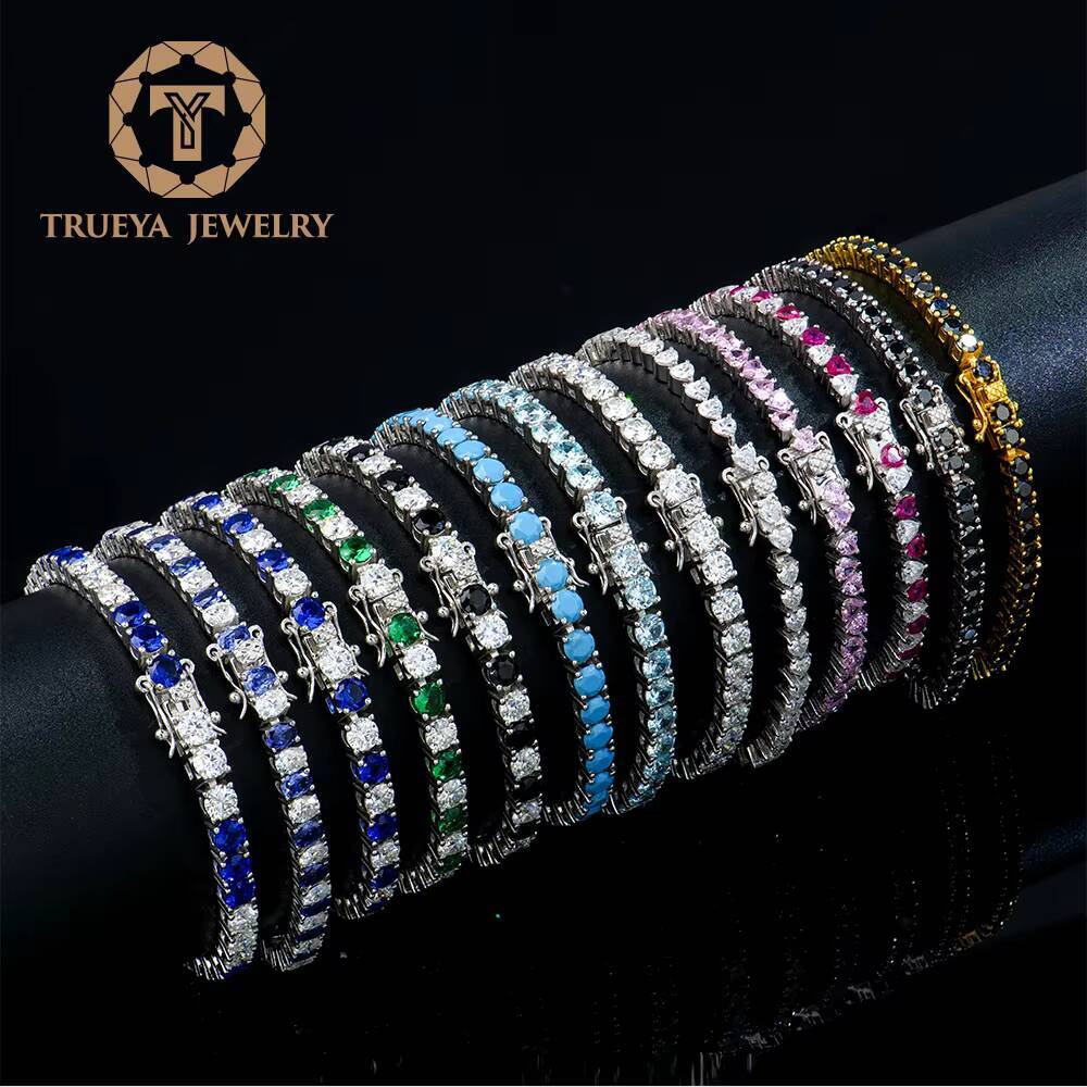 Wholesale Custom Women Luxury 925 Sterling Silver Ice Out Colorful Diamond Mossanite Moissanite Jewelry Tennis Chain Bracelet