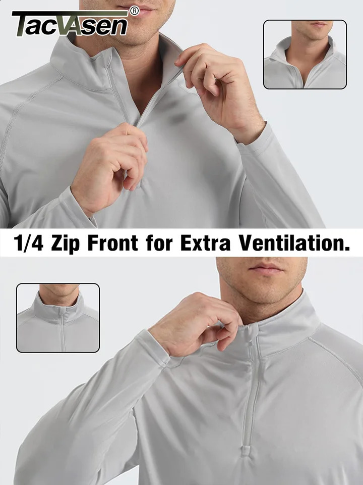 TACVASEN UPF 50 Tshirts Mens 14 Zip UV Protection Long Sleeve T shirts Fishing Hiking Performance Tee Shirts Pullover Tops 251020