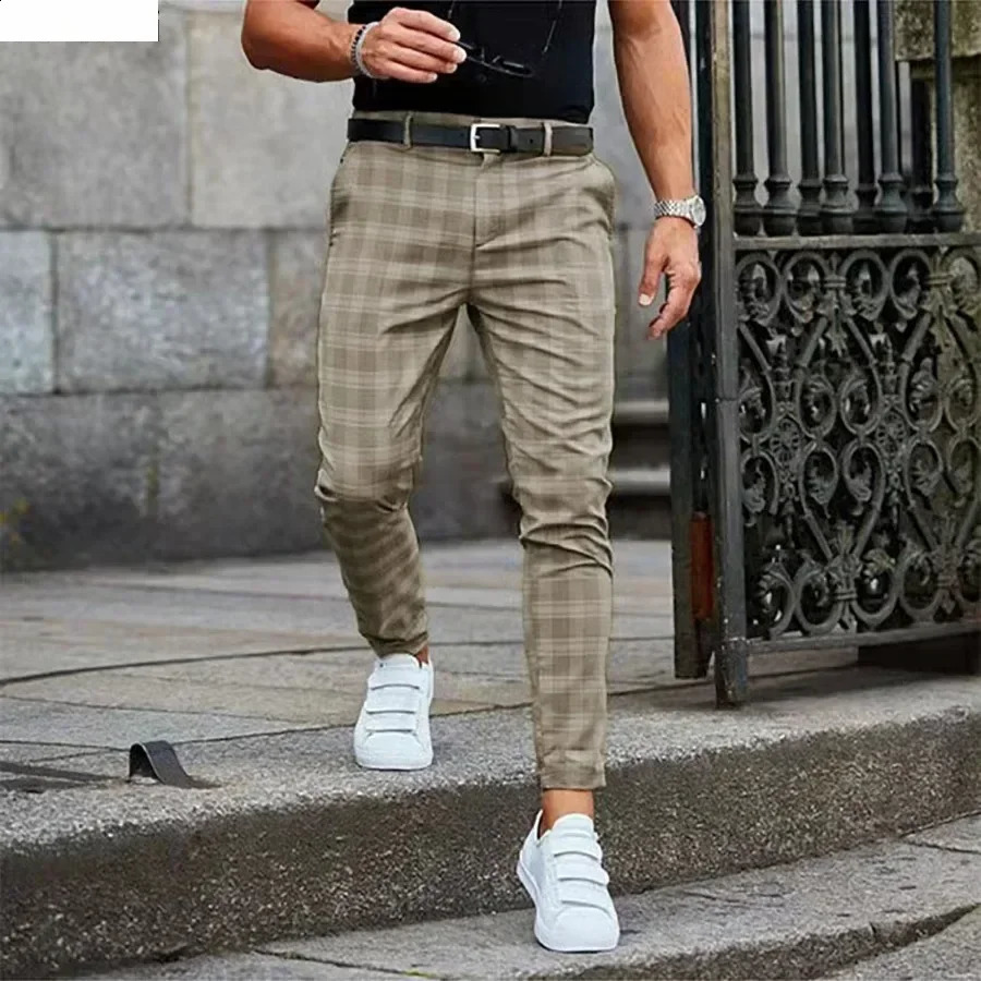 Mens Formal Business Suit Pants Fashion Midwaist Print Plaid Trousers Spring Autumn Comfortable Elastic for Men 251027