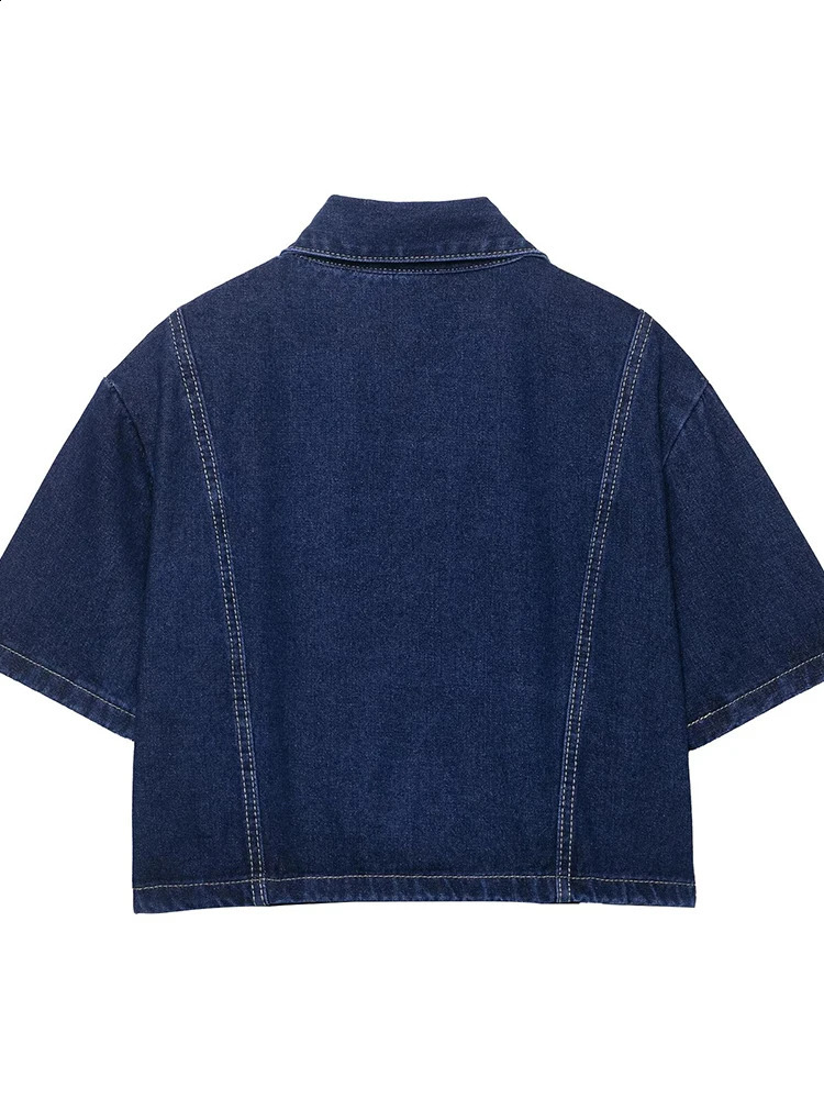 European style womens fashion versatile temperament leisure solid color denim shortsleeved jacket 251015