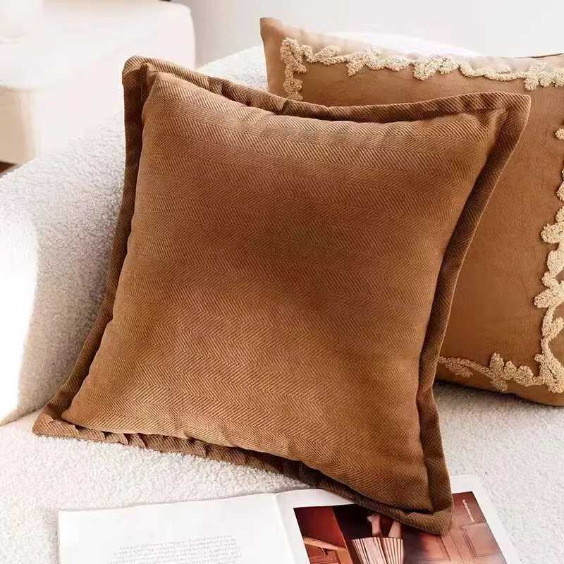 Pillow Case 45x45CM Brown Light Luxury Throw Cover Cream Simple Stamping Waist Cushion Cover Decor Home Decorative case C251028