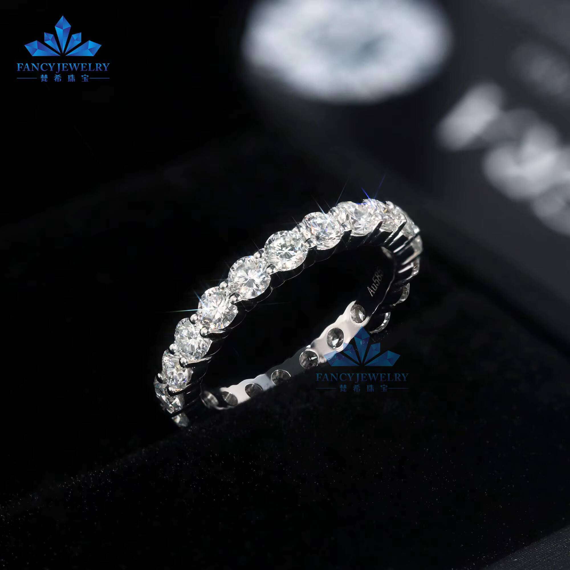 Customized Solid Gold 14k 18K Eternity Diamond Ring Round Brilliant Cut Lab Grown Diamond Band Ring for Wedding Engagement