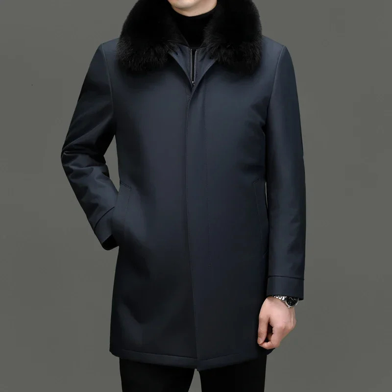 Winter Down Jacket Mens Fashion Midlength Fur Collar Thick White Duck Down Coat Male Casual Detachable Liner Warm Coat 251023