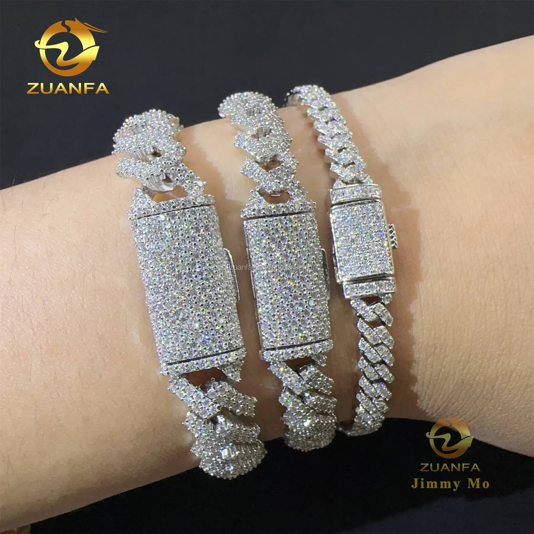 Bulk Stock 5mm 8mm 10mm FL Moissanite Diamond Hip Hop Jewelry 925 Sterling Silver Prong Setting Square Cuban Link Bracelet Men