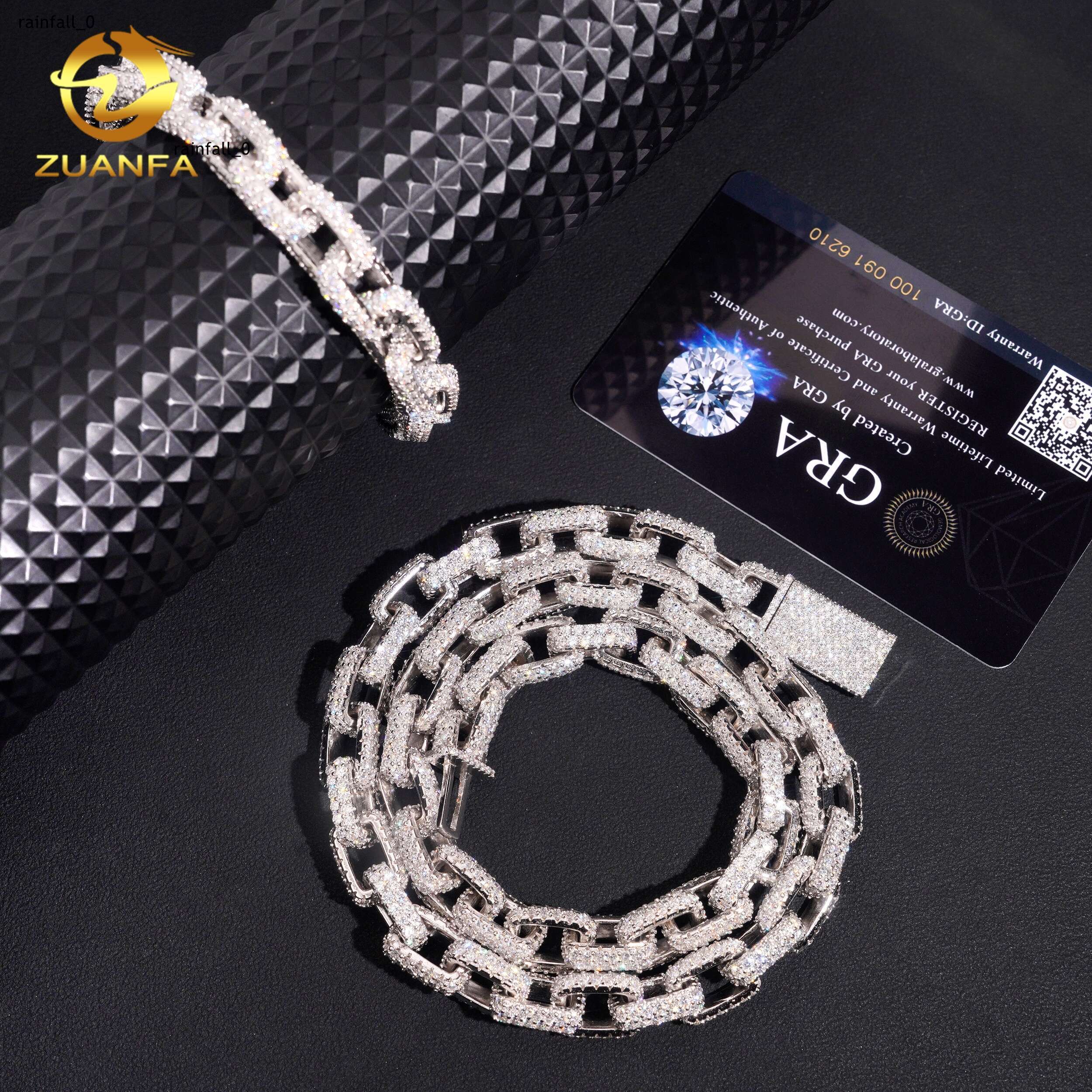10mm Moissanite Hip Hop Jewelry Moissanite Diamond Cuban Link Chain 925 Silver Iced Out Cuban Chain Square