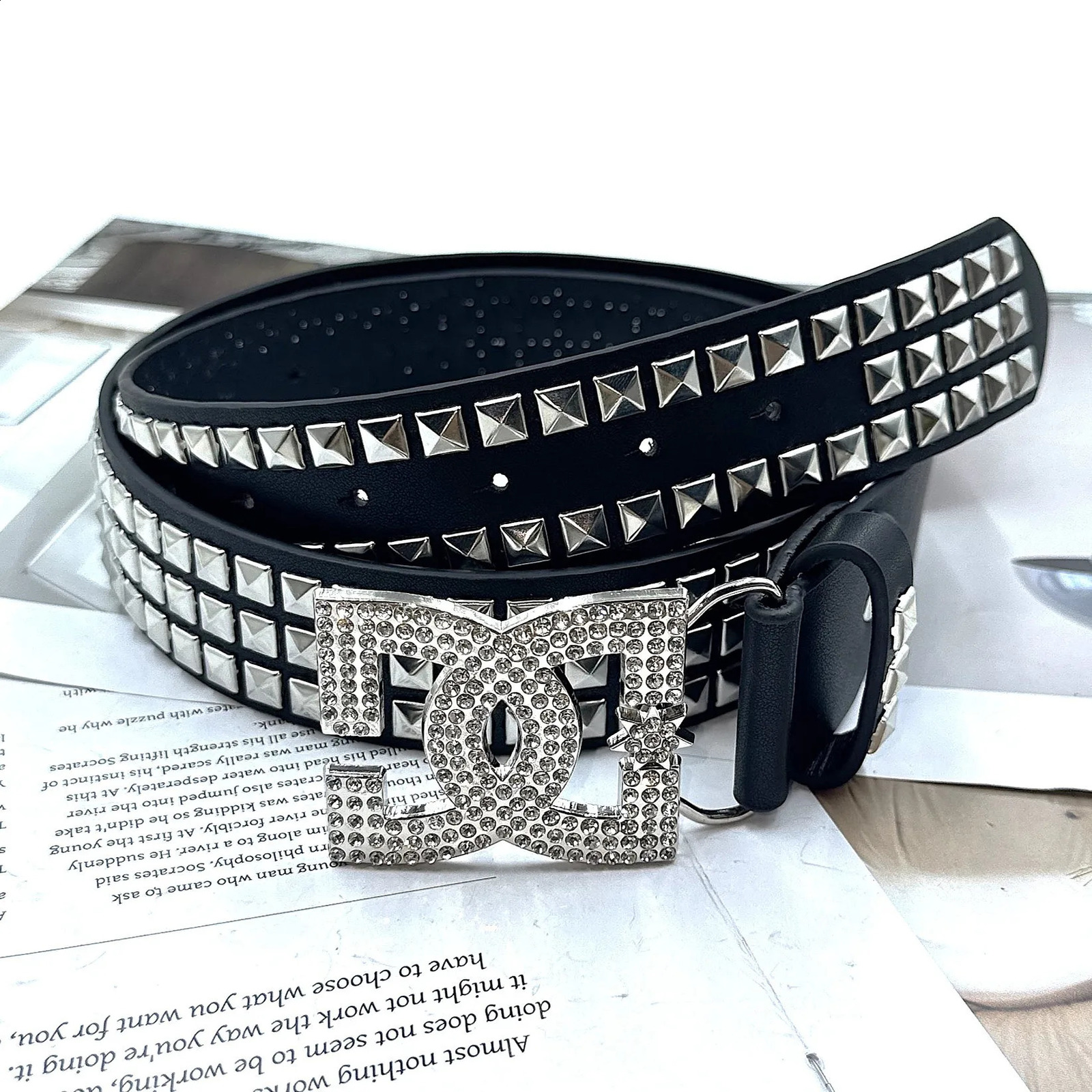 YK2 girl womens rhinestone belt unique punk fashion rivet leather belt versatile embedded decorative belt 251027