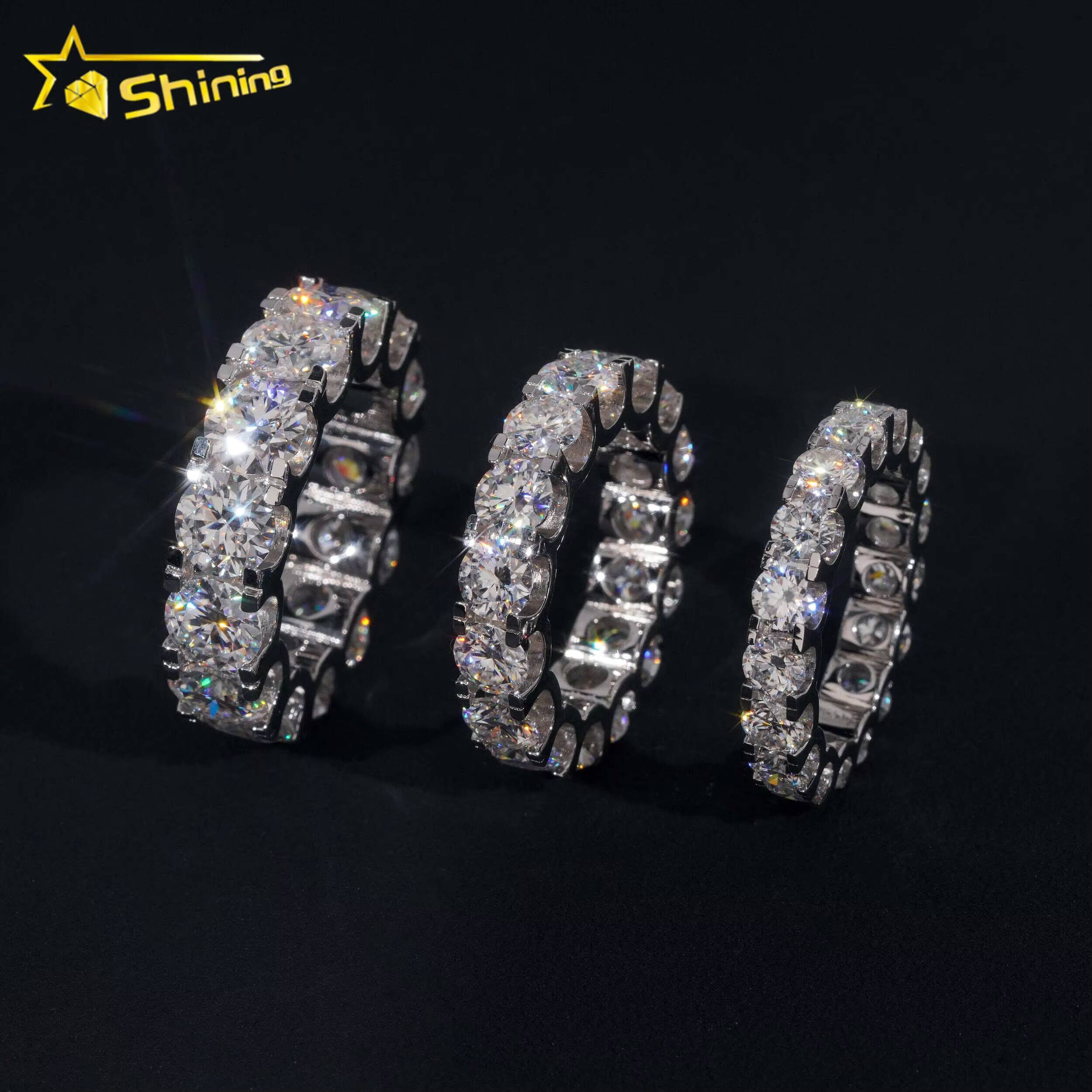 Stock GRA Certified Solid 925 Sterling Silver Gold Plated Fine Jewelry Iced Out Diamond Moissanite Wedding Engagement Band Ring