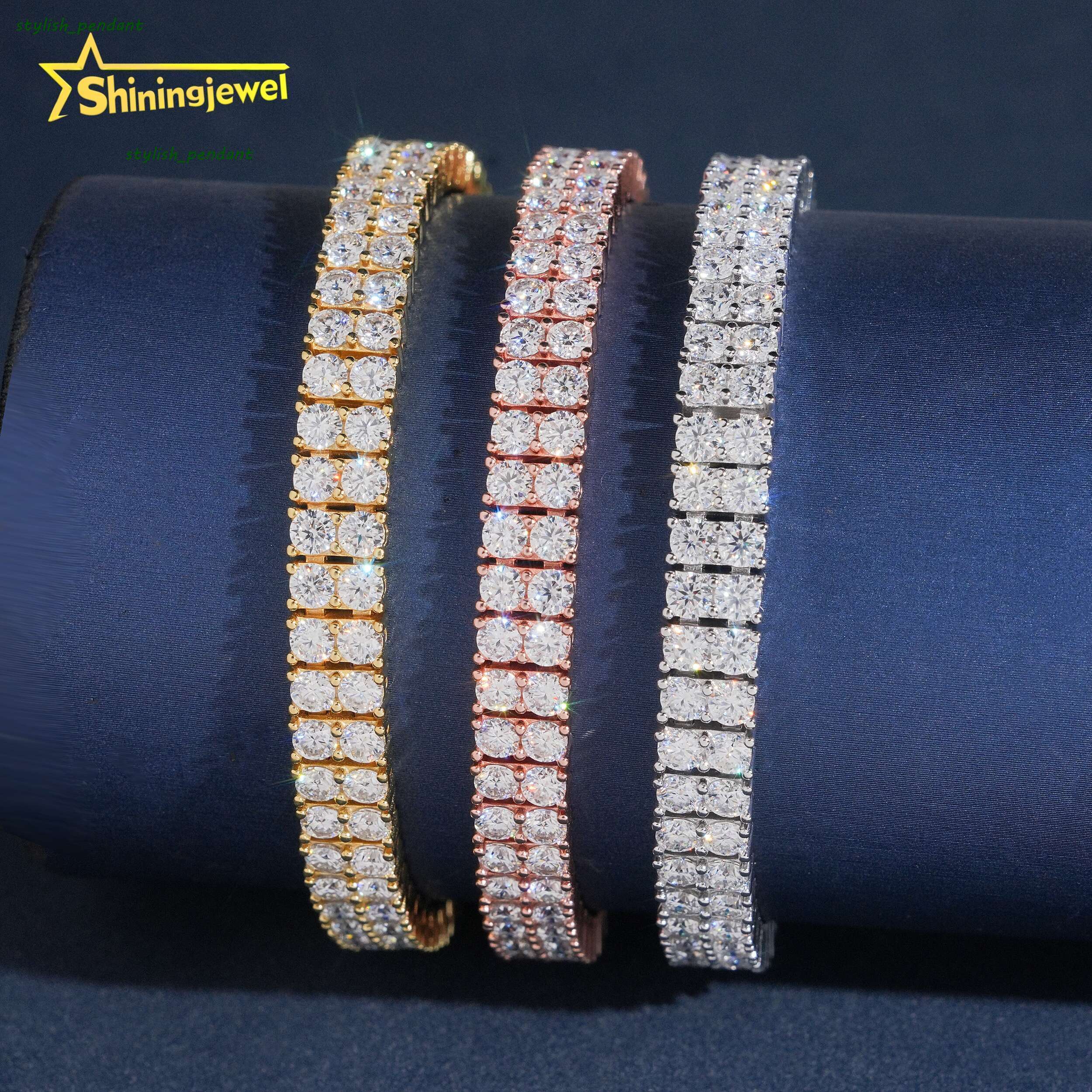 Luxury 2Rows 3mm 925 Silver Fine Hip Hop Moissanite Jewelry Bracelet Iced Out VVS Moissanite Diamond Tennis Chain Bracelet