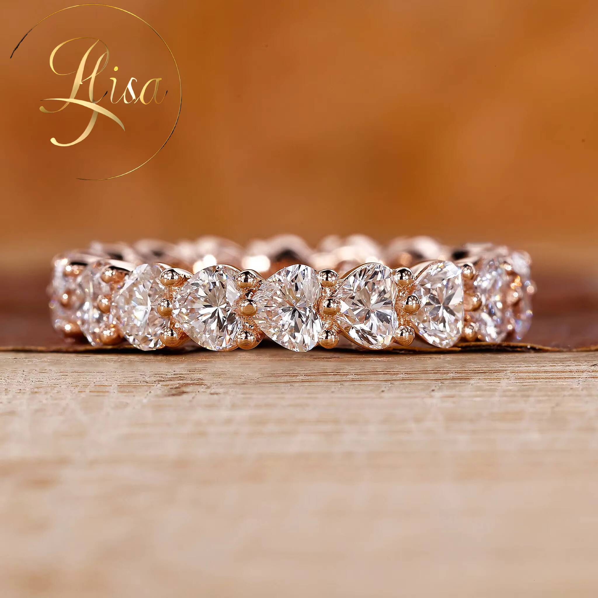 GIA IGI Certified Lab Grown Diamond Eternity Ring Custom 18K Gold Lab Created Diamond Heart Cut Wedding Band Ring Women Jewelry