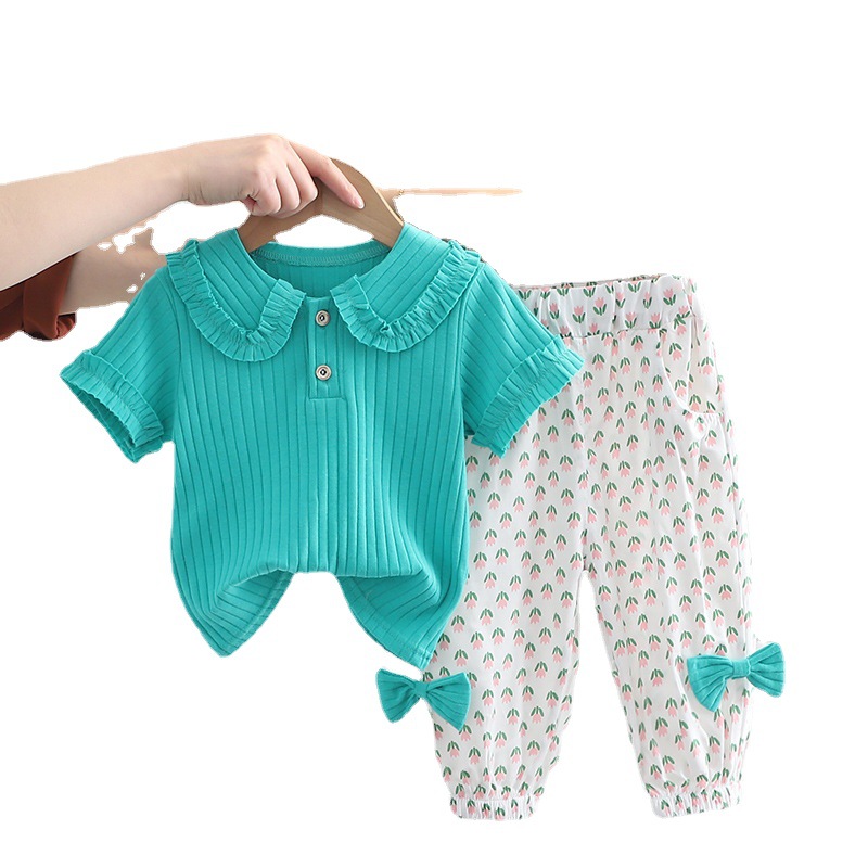 luxury kids clothing 2025 Girls Short Sleeve 2-Piece Set, Summer Collar Outfit for Baby Girl & Toddler, Fashion Kids Clothing