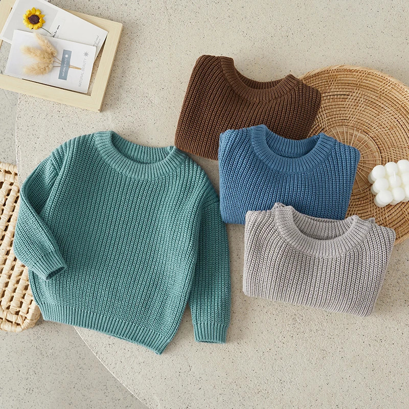 Suefunskry born Baby Girl Boy Knitted Long Sleeve Autumn Winter Sweater Solid Loose Pullover Casual Tops Kids Clothes 3M5Y 251027