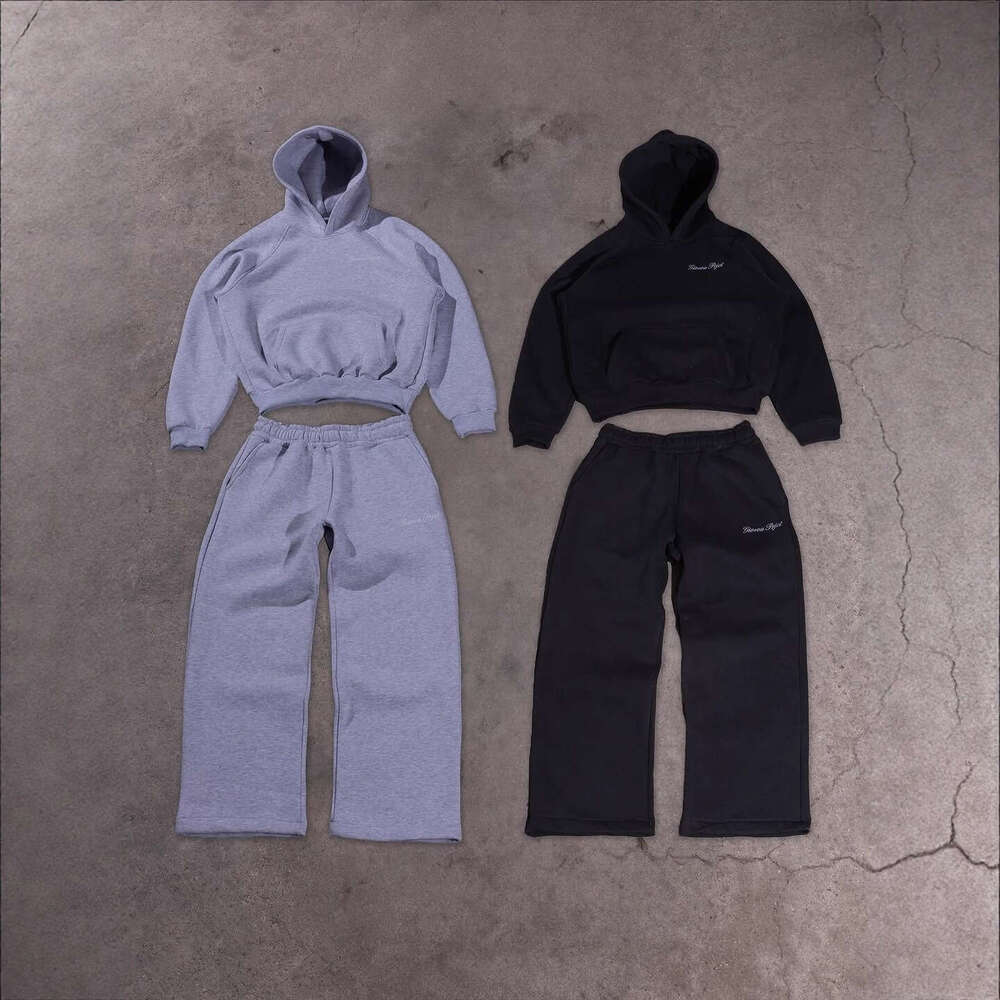 American Street Trend Niche Loose Casual Hooded Sweatshirt Personalized Letter Print Straight-Leg Sweatpants