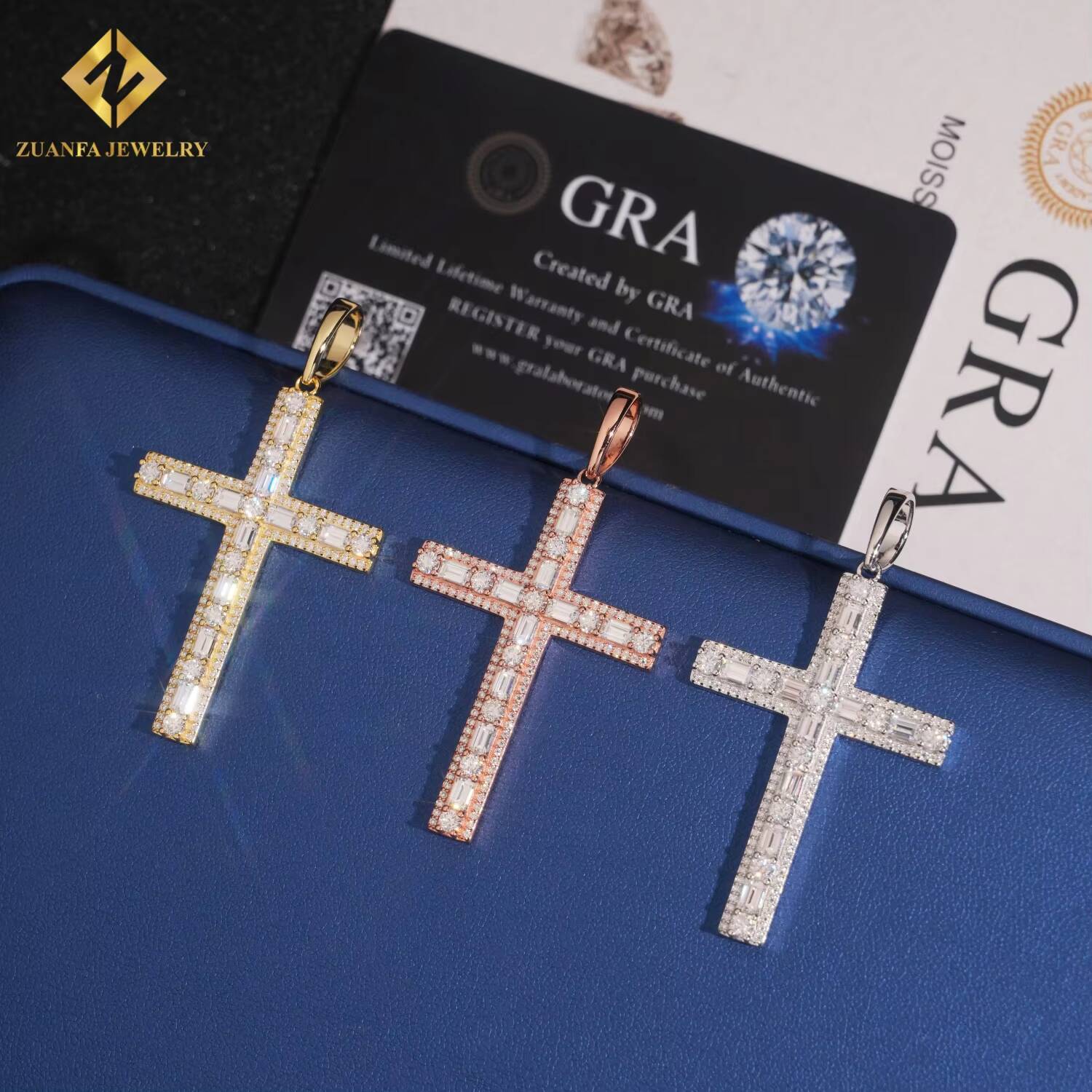 New Products HipHop Ice Out Moissanite Cross Pendant 925 Sterling Silver Pendant for Men Pass Diamond Tester Jewelry with GRA