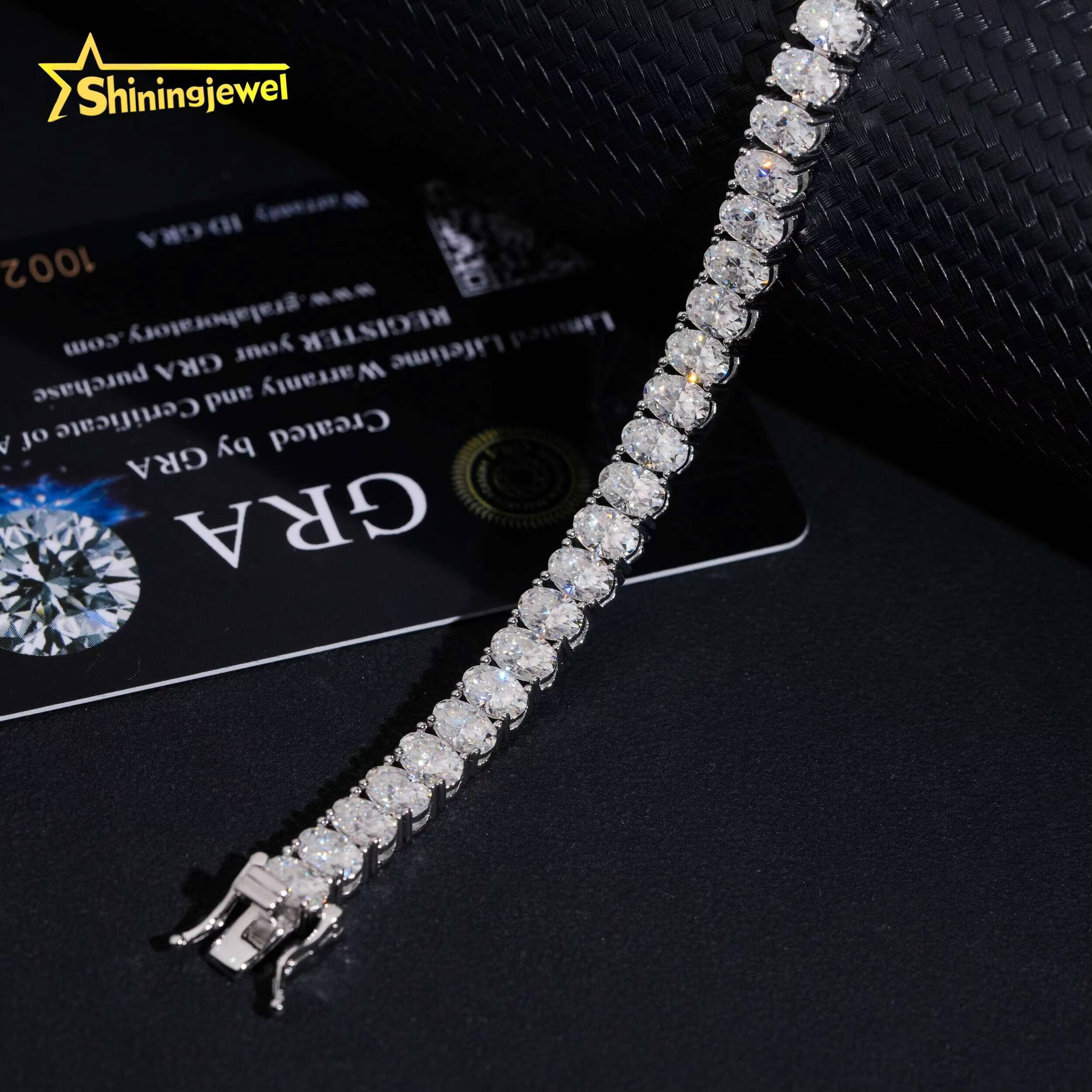 Unisex Fashion Diamond Jewelry 925 Silver 46mm Oval Cut Cuban Bracelet Hip Hop Iced Out Moissanite Bracelet