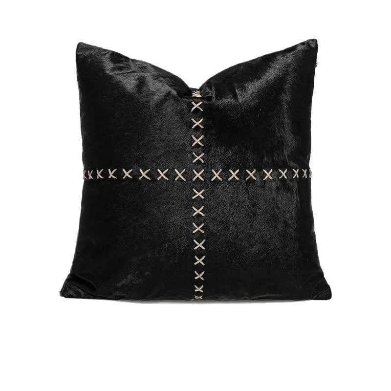 Pillow Case Light Luxury Leather Cushion Cover High End Model Room Black Genuine Leather case For Sofa Bed Living Room Home Hotel C251028