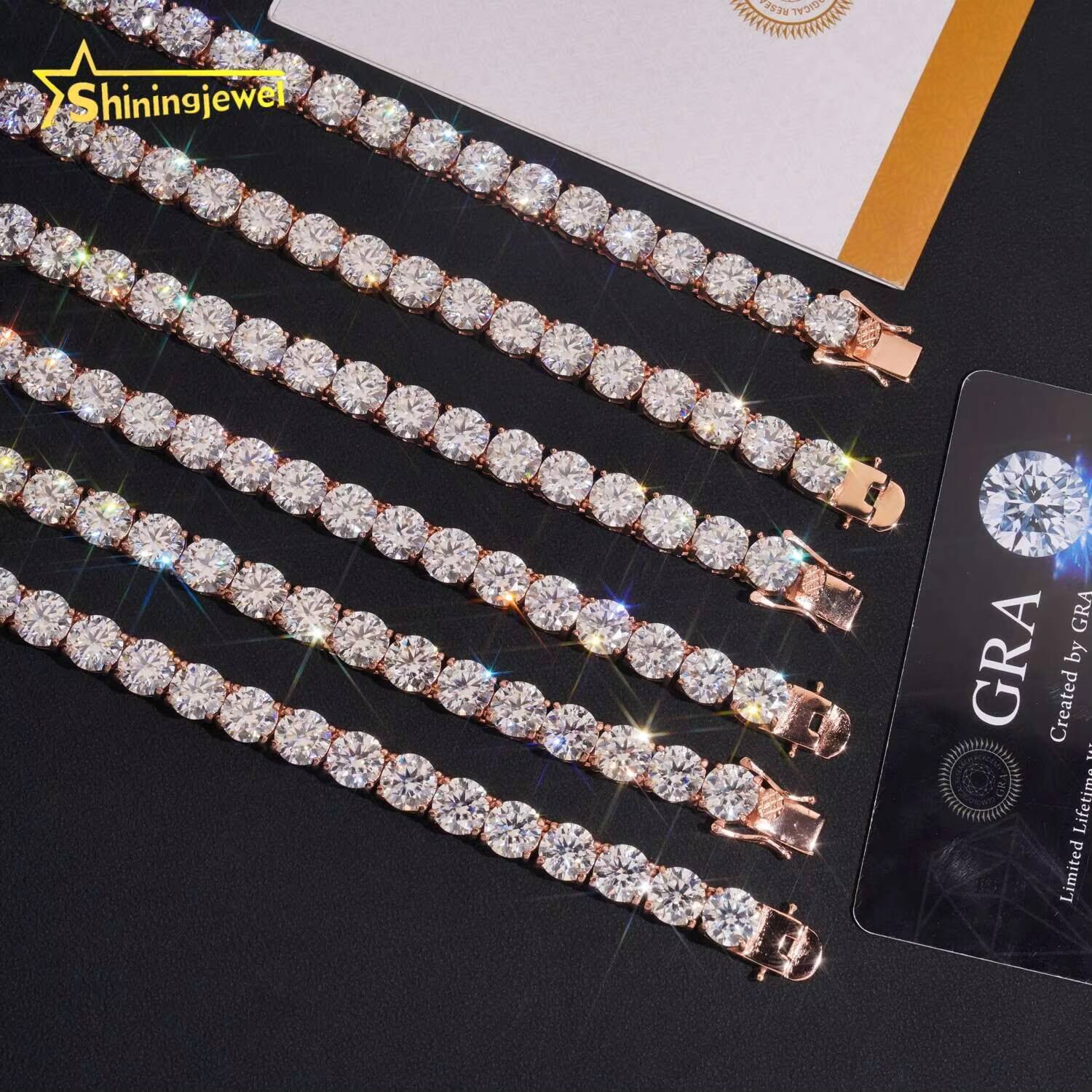 Factory Price Fine Jewelry 925 Sterling Silver Fashion Tennis Chain Necklaces 8MM Diamond Iced Out Necklace Moissanite Chain