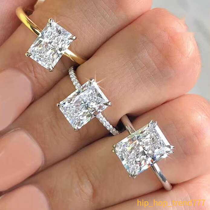 Wholesale Vvs Moissanite Engagement Rings Women 925 Silver 10K 14K 18K Gold Plated Emerald Radiant Oval Cut Diamond Rings