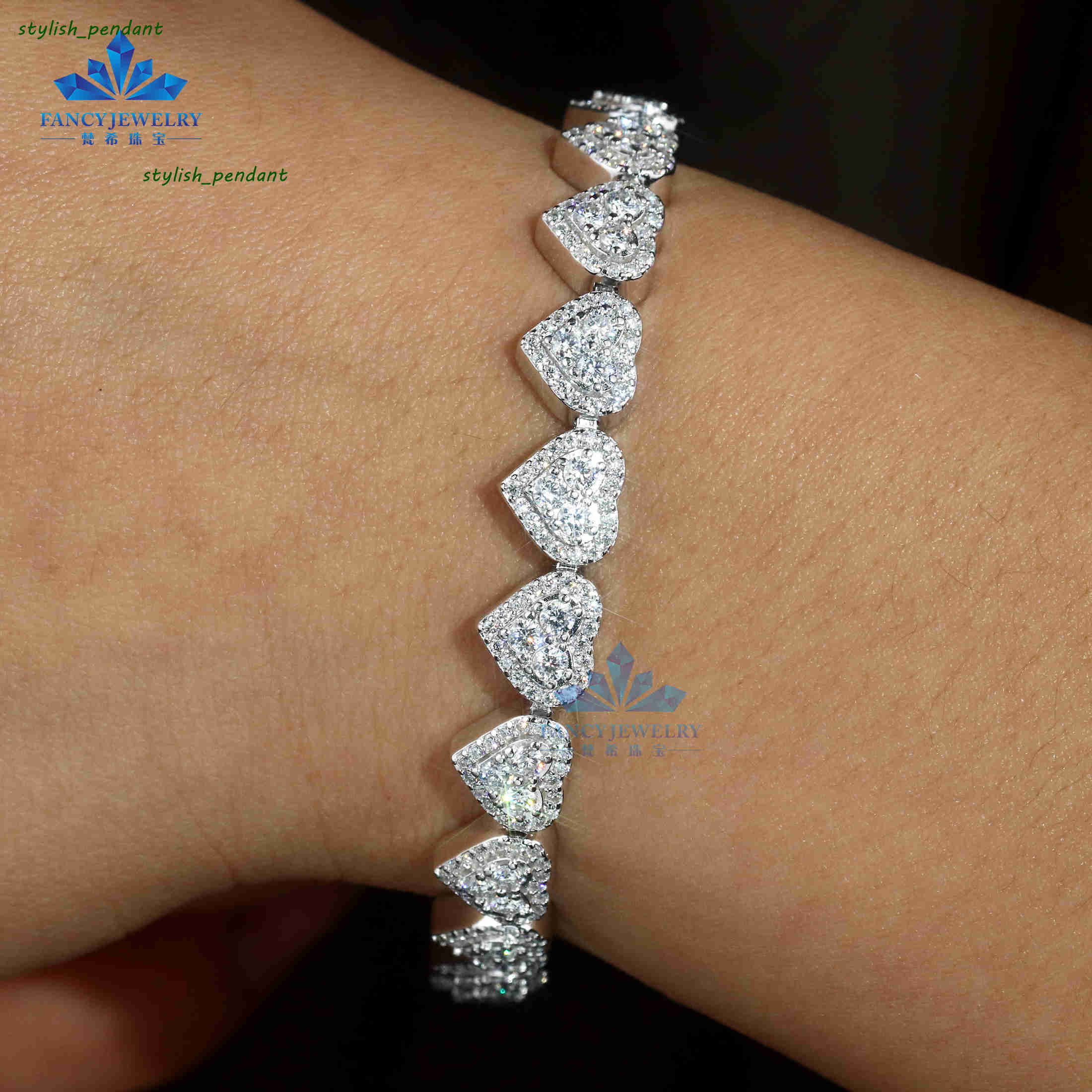 Hot Selling Heart Style Moissanite Cuban Link Bracelet 925 Silver Iced Out Moissanite Diamond Bracelet Men Hip Hop Jewelry