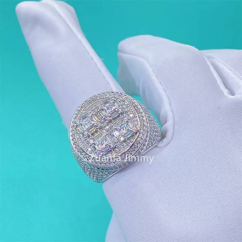 Fully Iced Out Trendy Style Personalized Baguette Moissanite Diamond 925 Sterling Silver Ring Gold Filled Rings for Men