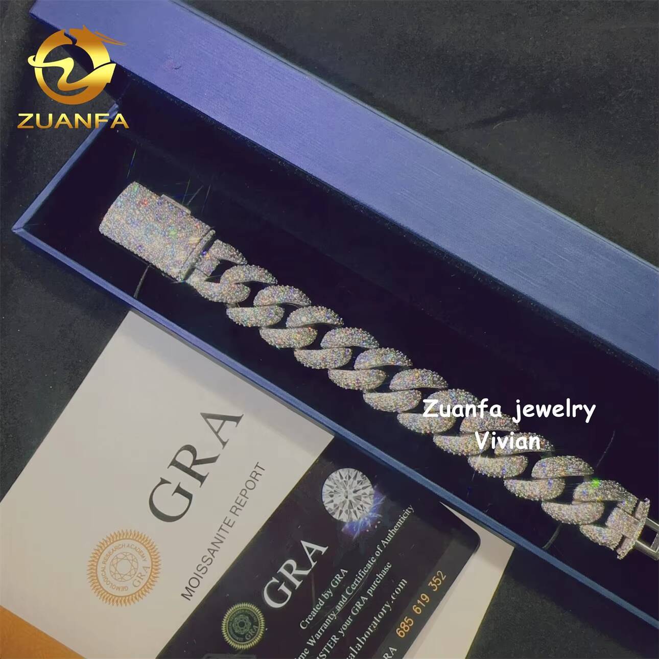 GRA Certificated 18mm Vvs Moissanite Hip Hop Jewelry Iced Out Silver 925 Diamond Cuban Bracelet Cuban Link Chain