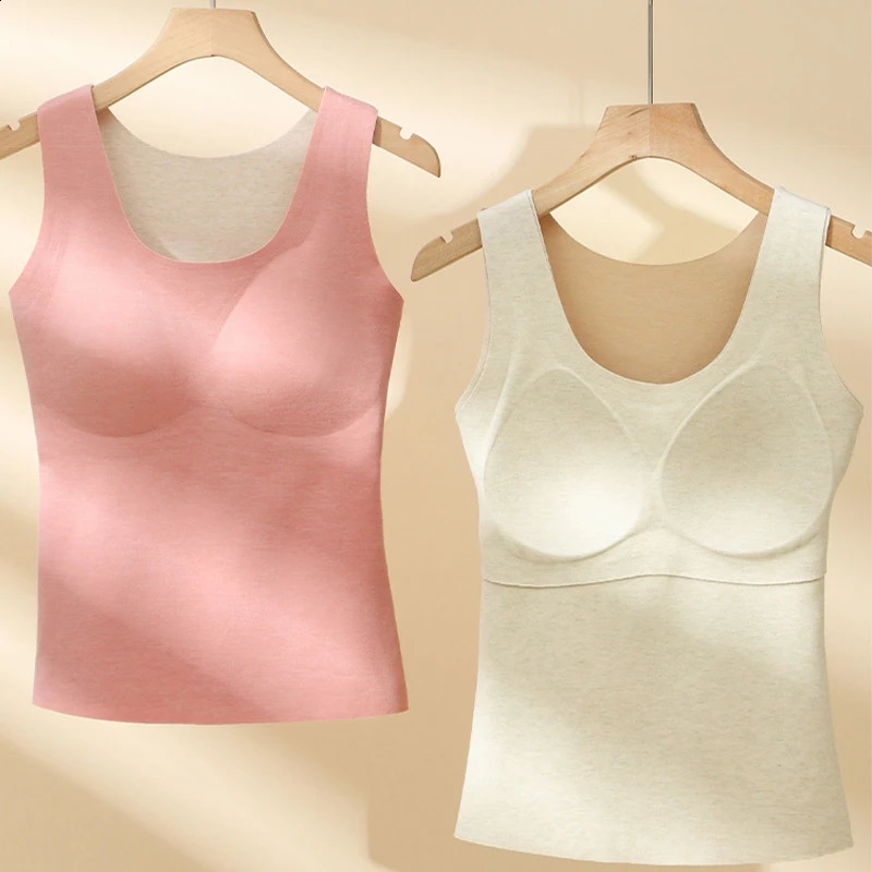 Thermal Underwear Tops Vest Winter Womens Bottoming Top with Chest Pad Camisole Slim Warm Wool Silk Velvet Thermal Shirt Tank 251027