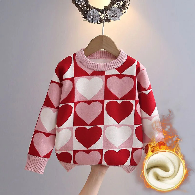 Girls Sweater Thickened AutumnWinter Fashionable Western Style Childrens Knitted Sweater Girls Top Sweet and Cute 251027