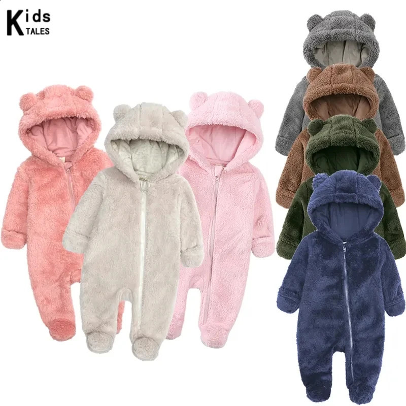 Winter Thicken Fleece born Baby Romper Soild Cotton Hoodies Infant Girl Onesie Toddler Boy Jumpsuits Warm Casual Outfits 251023