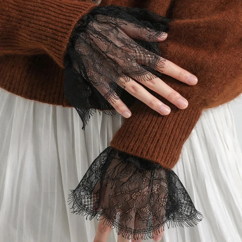 Detachable Wrist Cuffs for Women Wedding Dress Pleated Cuffs Lace Fake Cuffs 251027