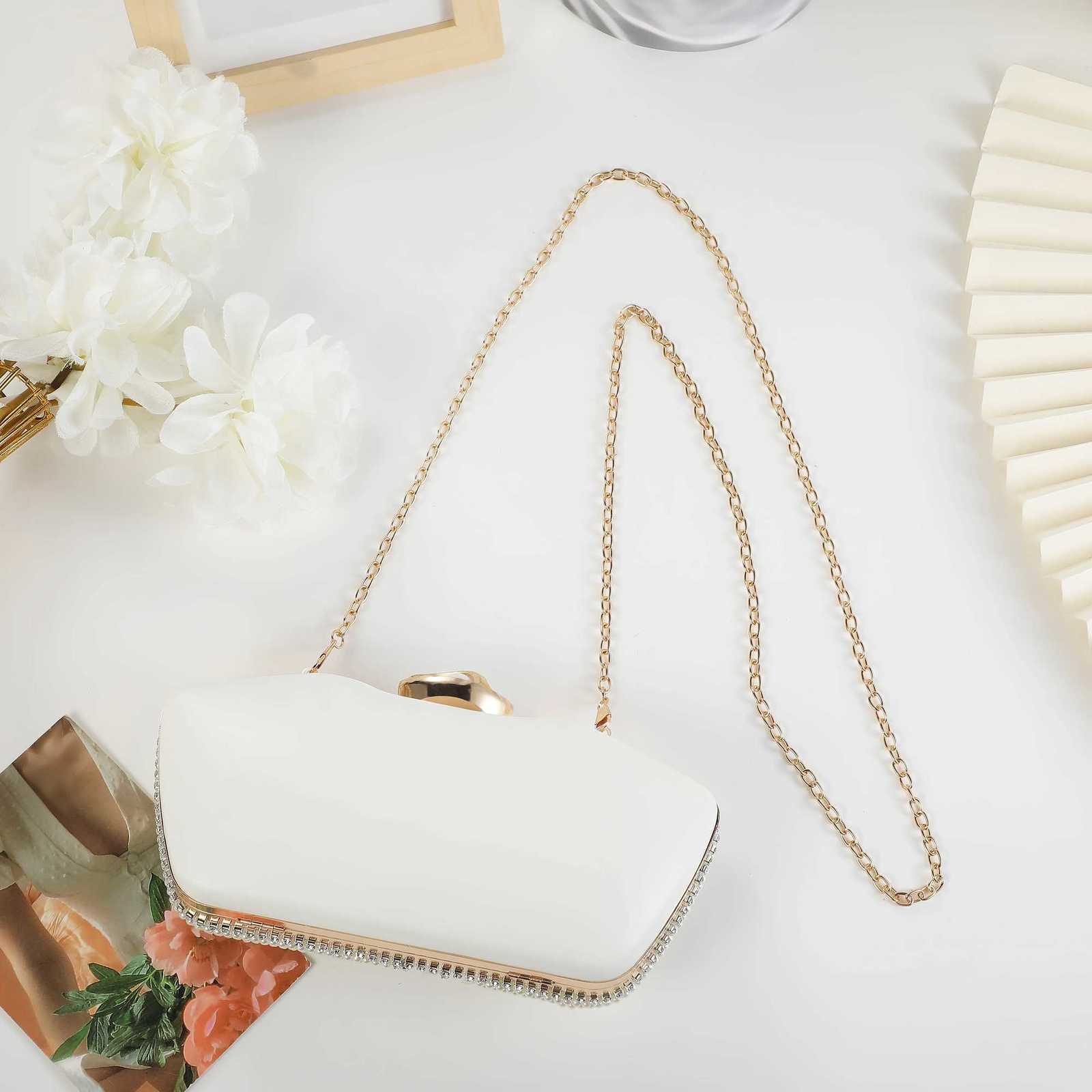 Elegant Light Pearl OneShoulder Evening Clutch Bag for Women HandBeaded Metal Chain Dinner Bag Customizable H251027