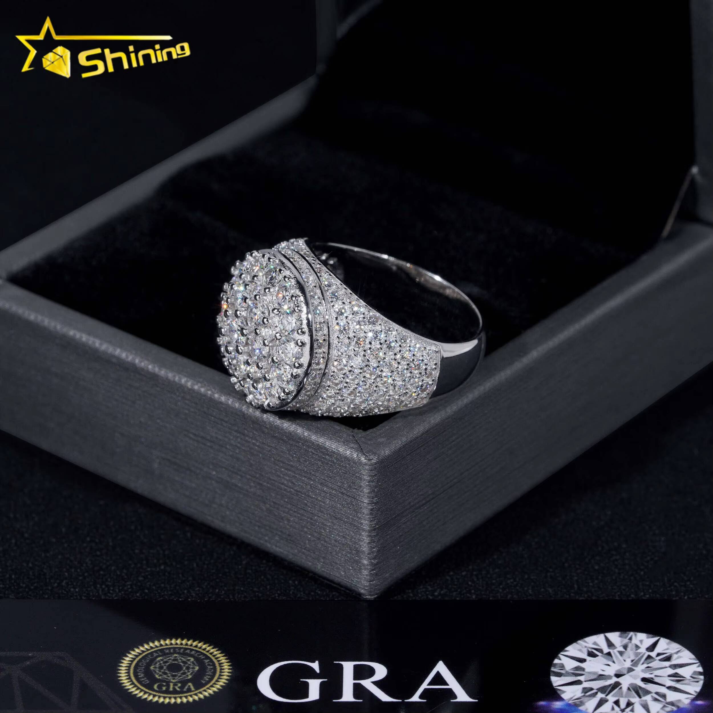 GRA Certified 925 Sterling Silver Gold Plated Hip Hop Jewelry Shining Iced Out Moissanite Diamond Ring for Men
