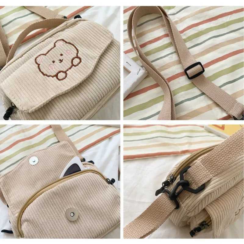 Hot Cute Teddy Bear Embroidered Diagonal Shoulder Bag Corduroy Leisure Bag Womens Crossbody Bag Travel Purses and Daily HandbagW251028