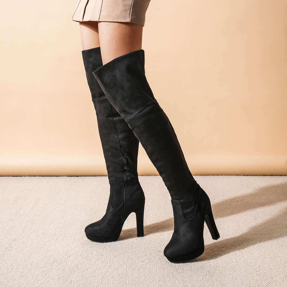 DREAM PAIRS Women's Black Chunky Thigh Over The Knee High Heel Boots