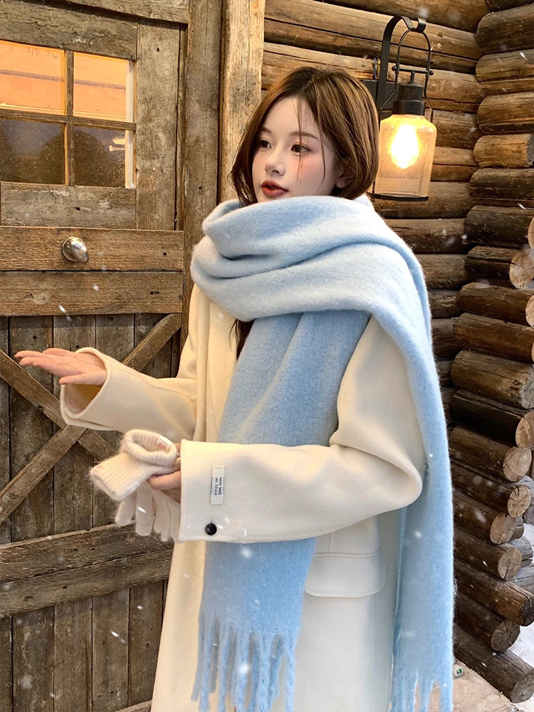 Winter Scarf for Women Cashmere Warm Solid Pashmina Blanket Wraps Female Thick Soft Bufanda Big Tassel Shawl Long Poncho Echarpe 251027